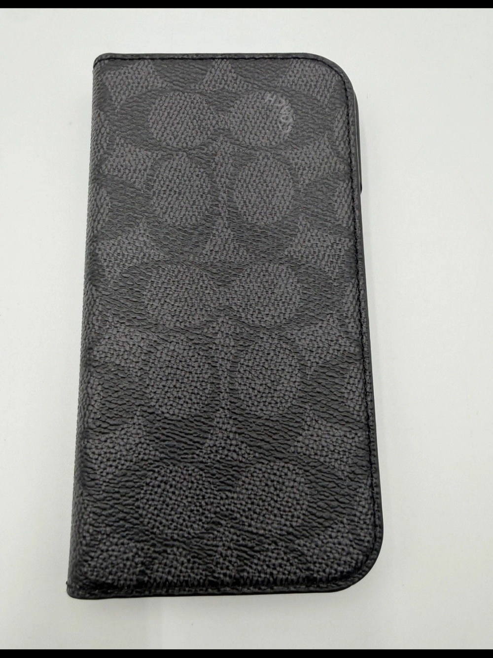 NWOT Coach iPhone 15 Pro Phone Case Folio Signature Charcoal Leather Designer